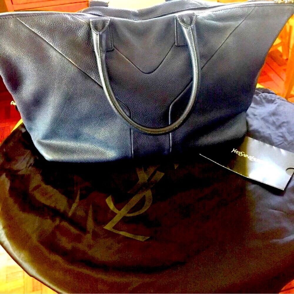 YSL Yves Saint Laurent Pebbled Leather Easy Shoulder Carry All Purse Bag LARGE - Picture 11 of 13